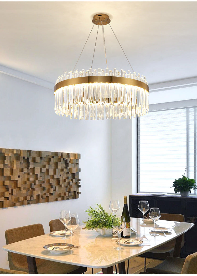 LED Parlor Pendant Lighting Fixture Contemporary Gold Suspension Lamp with Circle Crystal Shade