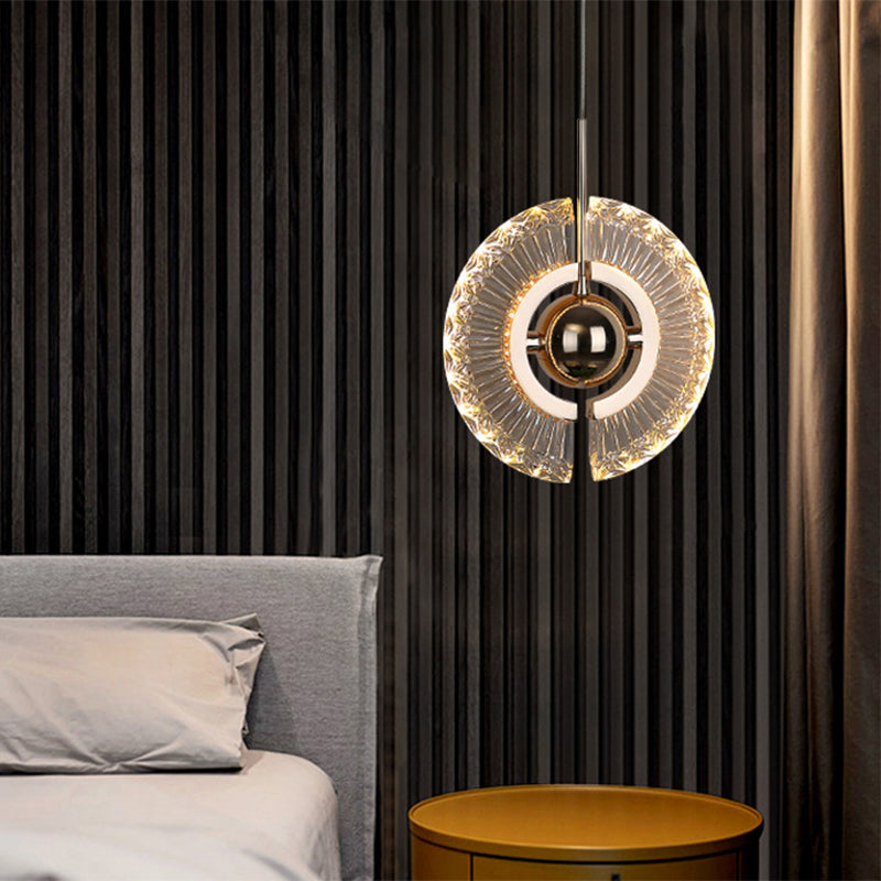 Ring Living Room Hanging Pendant Light Crystal LED Modern Suspended Lighting Fixture in Gold