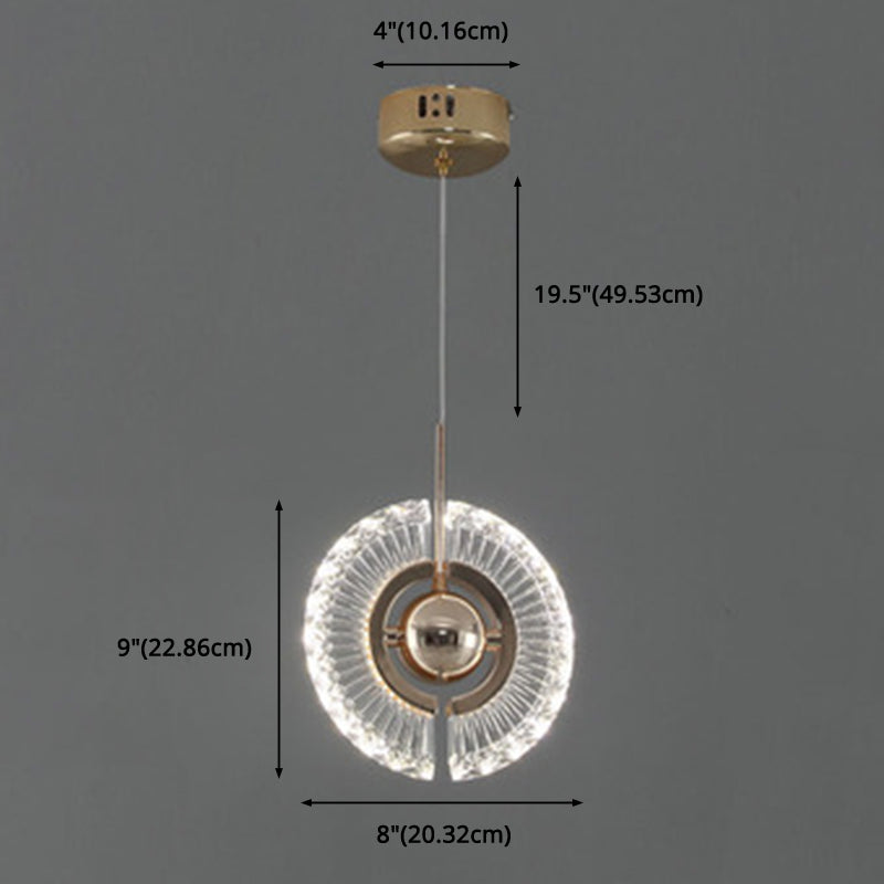 Ring Living Room Hanging Pendant Light Crystal LED Modern Suspended Lighting Fixture in Gold