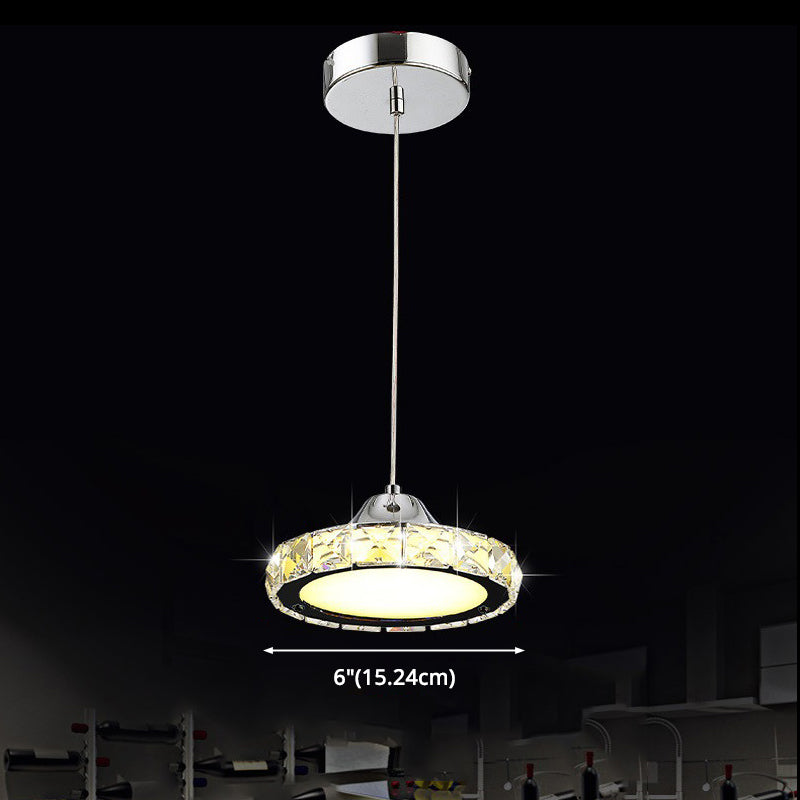 Crystal Disc Sospension Ciondolo in stile Contemporary LED Apparecchio di illuminazione sospesa in argento