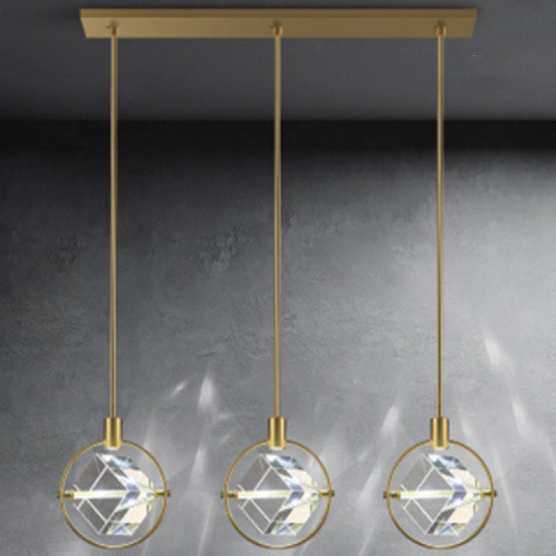 Cristal cubique suspendu plafonnier style moderne LED Gold Éclairage en suspension