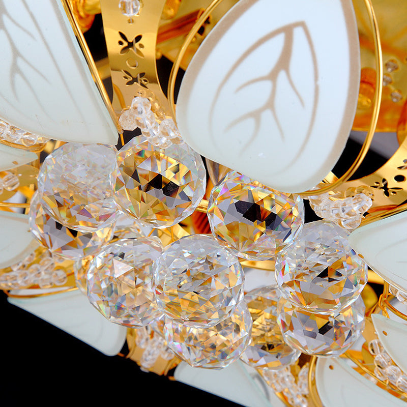 23.5 "/31.5" W Round Flush Ceiling Light Contemporary Crystal und Glas Deckenleuchte mit Blattmuster in Gold