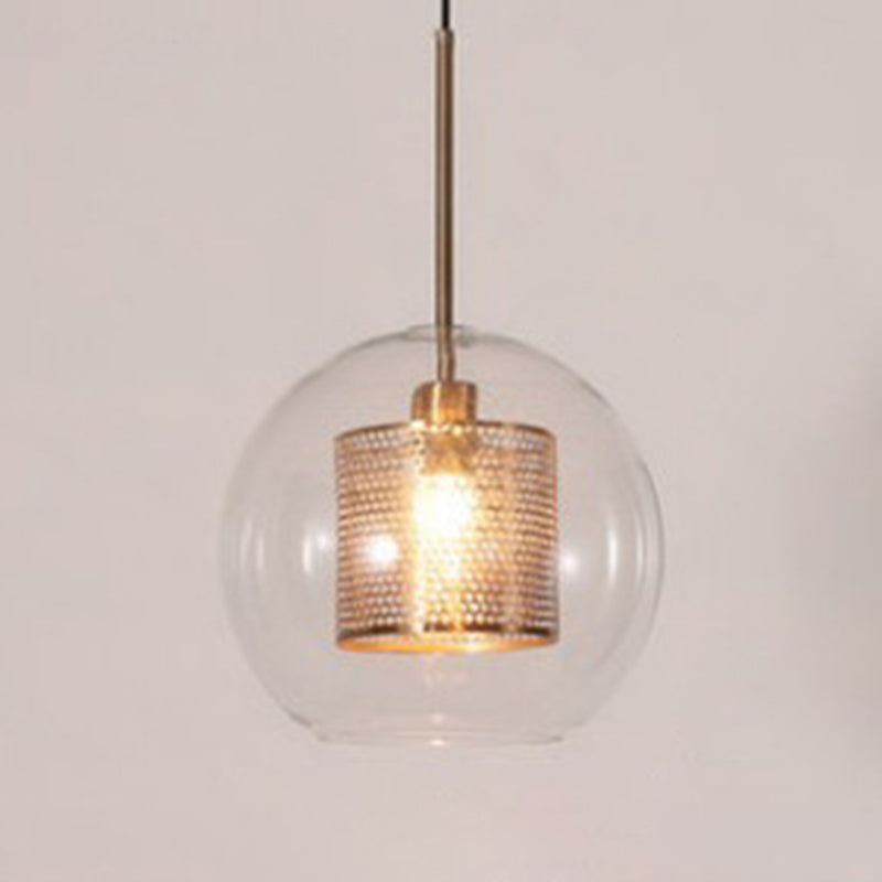 Glass Spherical Pendant Light Fixture Minimalist Hanging Pendant Light in Bronze