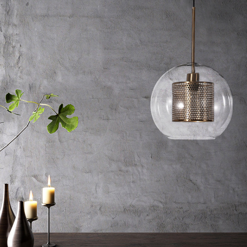 Glass Spherical Pendant Light Fixture Minimalist Hanging Pendant Light in Bronze