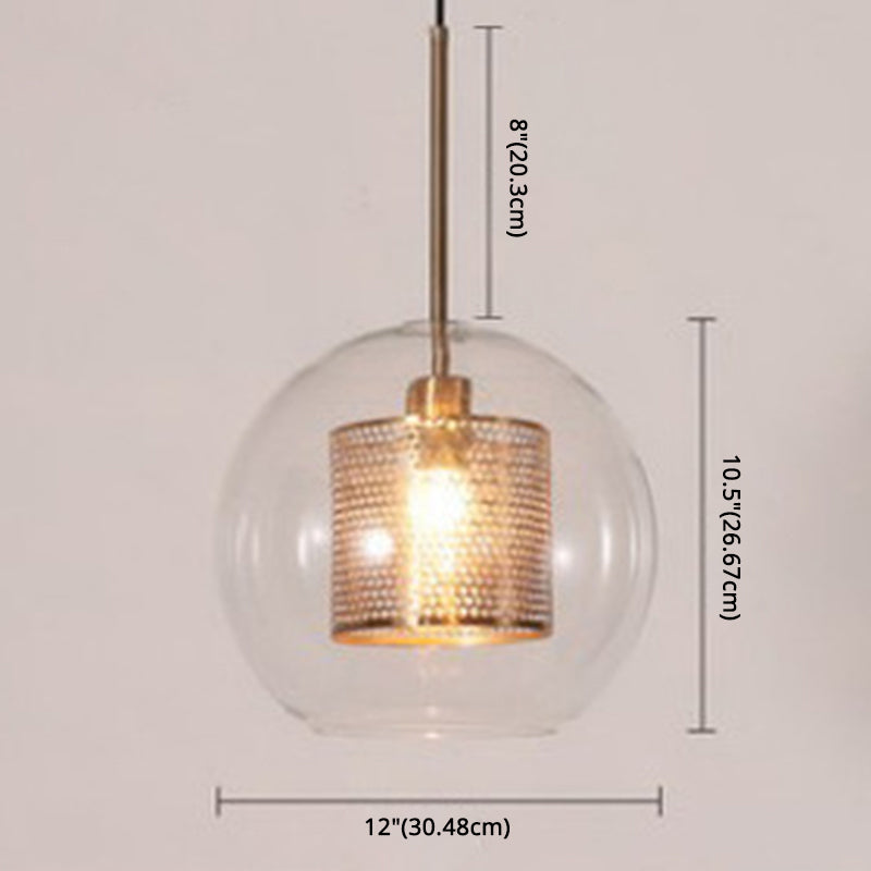 Glass Spherical Pendant Light Fixture Minimalist Hanging Pendant Light in Bronze