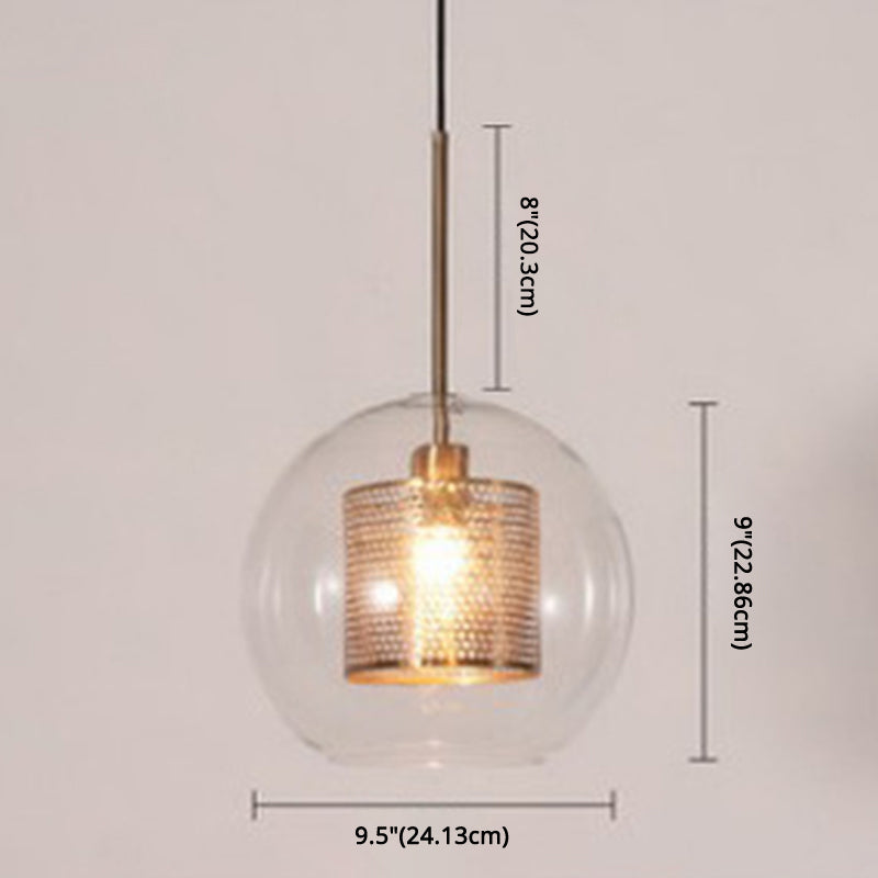 Glass Spherical Pendant Light Fixture Minimalist Hanging Pendant Light in Bronze