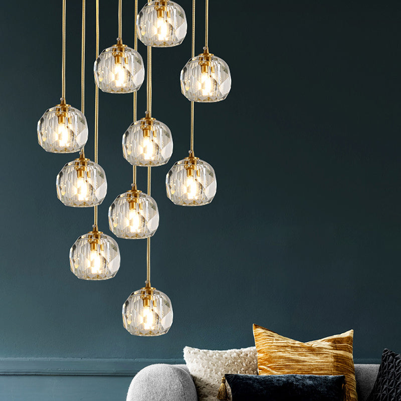 Gold Tapered Hanging Pendant Light Modern Style Crystal Suspended Lighting Fixture