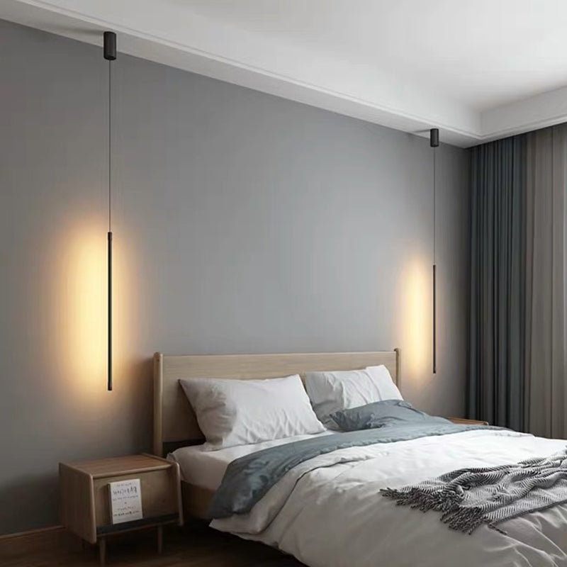 Linear Metal Pendant Lighting Fixture Contemporary LED Black Ceiling Suspension Lamp