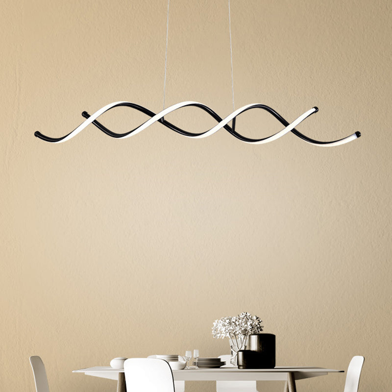 Wave Dinning Room Pendant Ceiling Light Metal LED Contemporary Suspended Lighting Fixture in Black