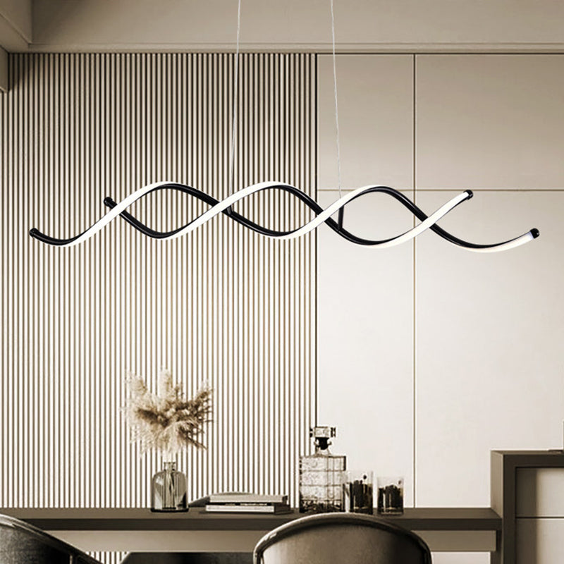 Wave Dinning Room Pendant Ceiling Light Metal LED Contemporary Suspended Lighting Fixture in Black