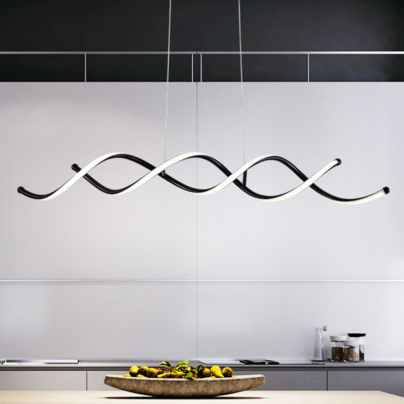 Wave Dinning Room Pendant Ceiling Light Metal LED Contemporary Suspended Lighting Fixture in Black