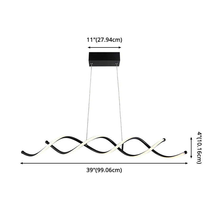 Wave Dinning Room Pendant Ceiling Light Metal LED Contemporary Suspended Lighting Fixture in Black