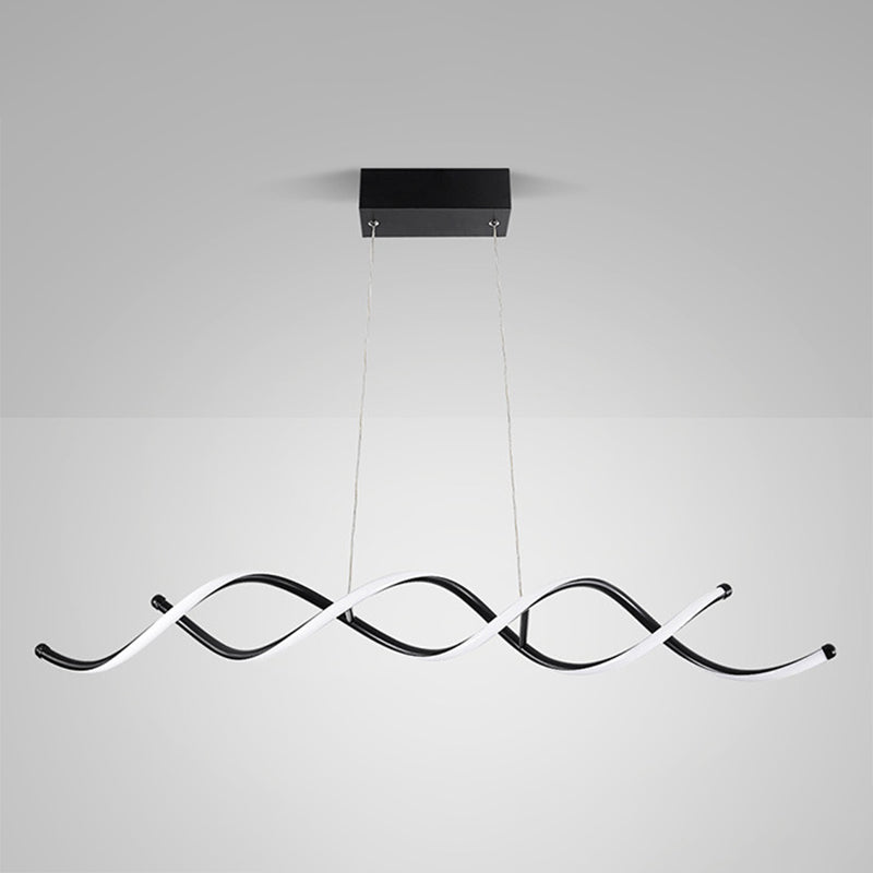 Wave Dinning Room Pendant Ceiling Light Metal LED Contemporary Suspended Lighting Fixture in Black