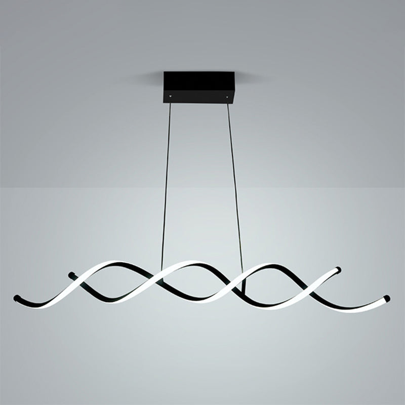 Wave Dinning Room Pendant Ceiling Light Metal LED Contemporary Suspended Lighting Fixture in Black