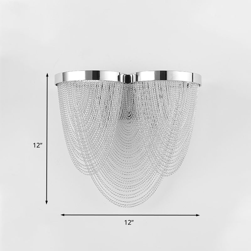 Metal Chain Shade Wall Light Fixture Postmodern 2 Lights Bedroom Sconce Light in Chrome