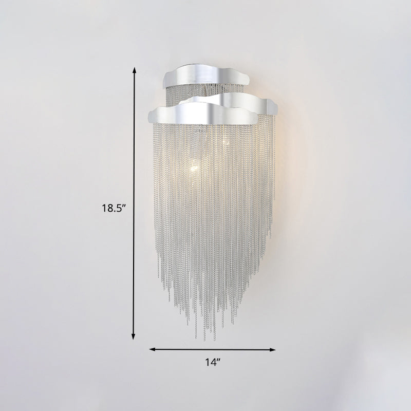 Silver Metal Chain Shade Wall Light Fixture Modern 3 Lights Sconce Light for Bedroom