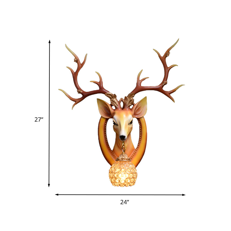 Dome Wall Light Fixture Traditional Metal and Crystal 1 Light Brown/White Sconce Light with Deer Decoration