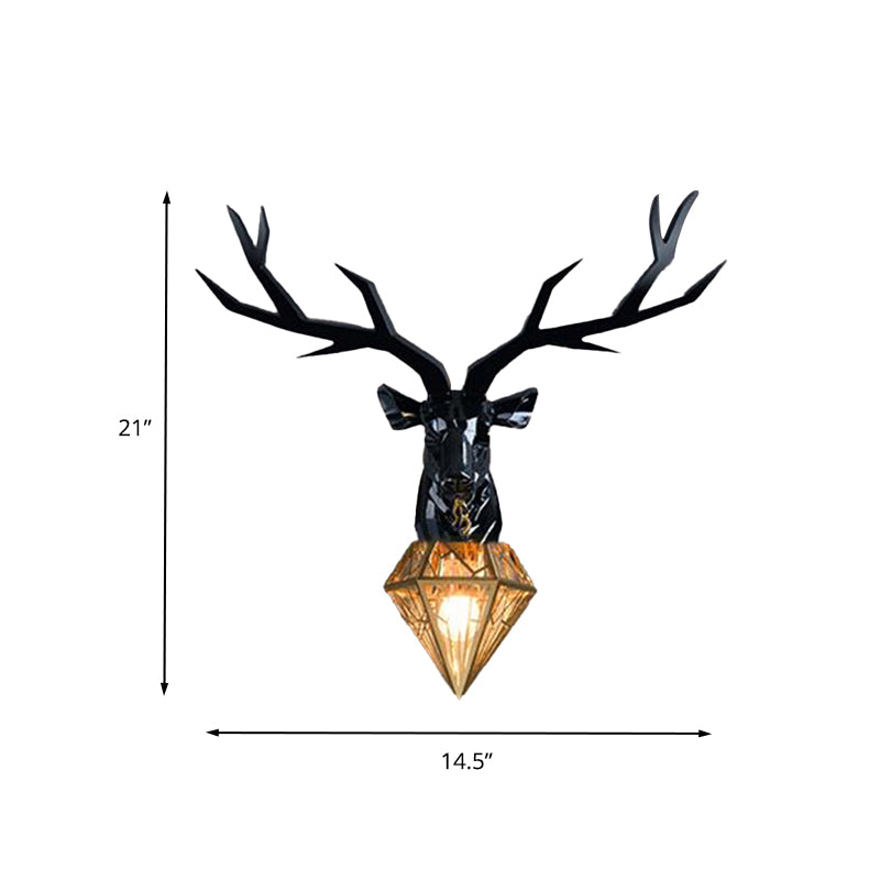 Resin Deer Wall Light Traditional 14.5"/19.5" Wide 1 Light White/Black Sconce Light with Diamond Metal Shade