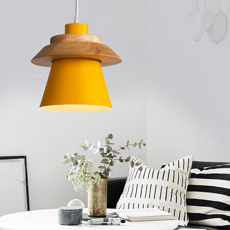 Metal Wooden Top Pendant Light Fixture Minimalist Down Lighting Pendant for Dinning Room