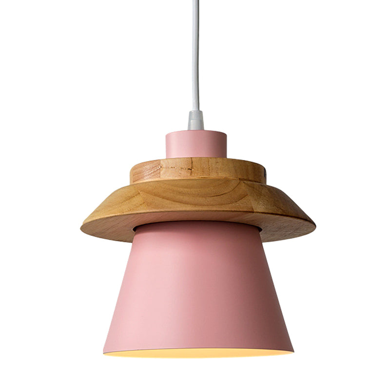 Metal Wooden Top Pendant Light Fixture Minimalist Down Lighting Pendant for Dinning Room