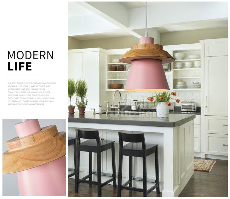 Metal Wooden Top Pendant Light Fixture Minimalist Down Lighting Pendant for Dinning Room