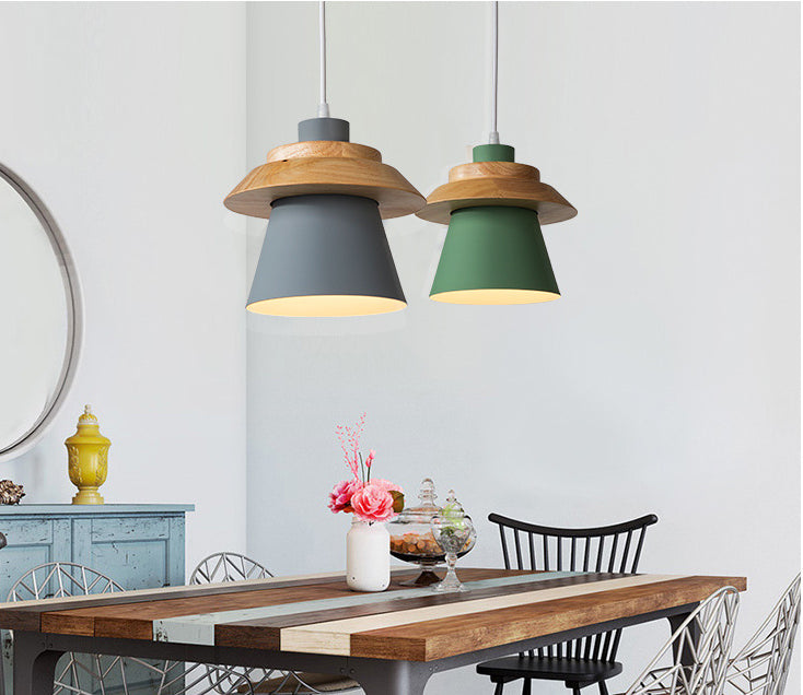 Metal Wooden Top Pendant Light Fixture Minimalist Down Lighting Pendant for Dinning Room