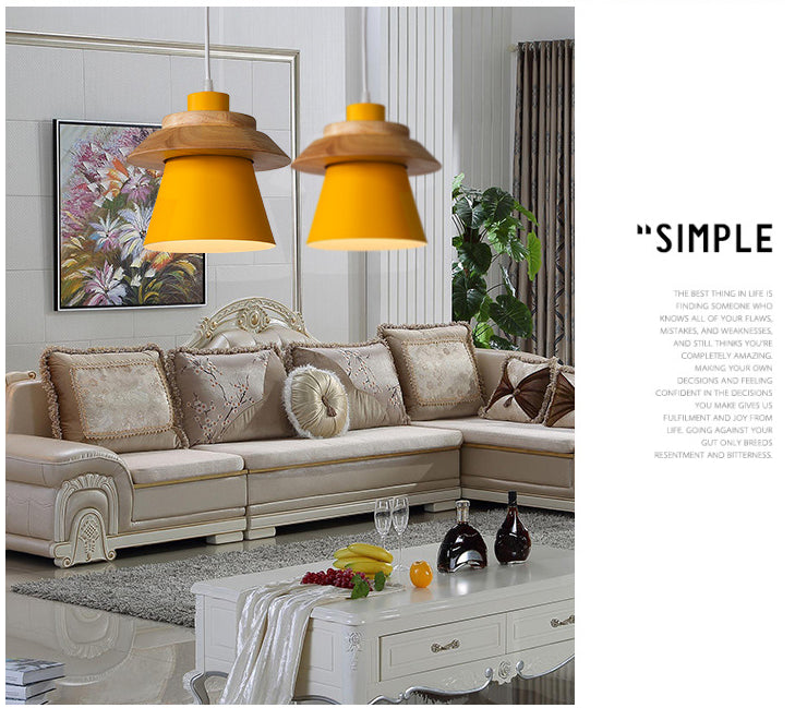 Metal Wooden Top Pendant Light Fixture Minimalist Down Lighting Pendant for Dinning Room