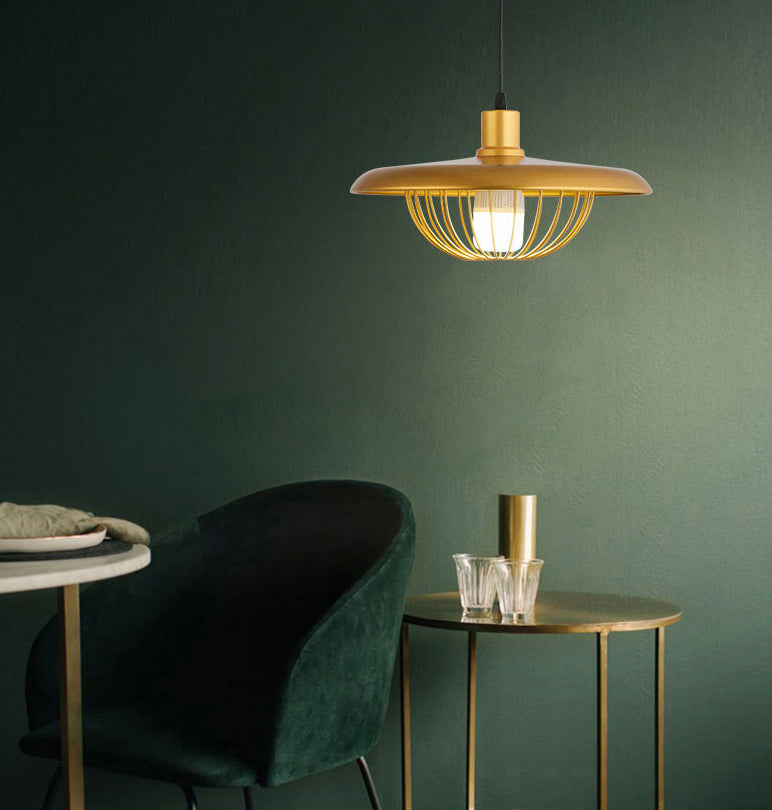 Stile moderno a sospensione a ciondolo a filo lampada gabbia giù per il ciondolo di illuminazione con tonalità metallica