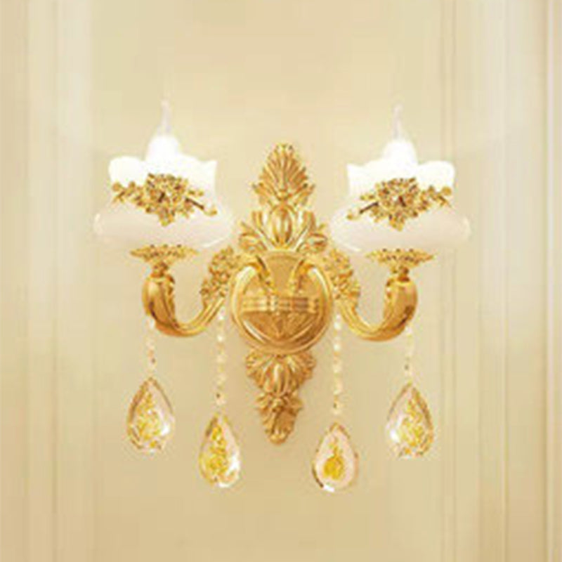 Classic Candelabra Hanging Chandelier Faux Jade Pendulum Light with Curved Arm in Gold