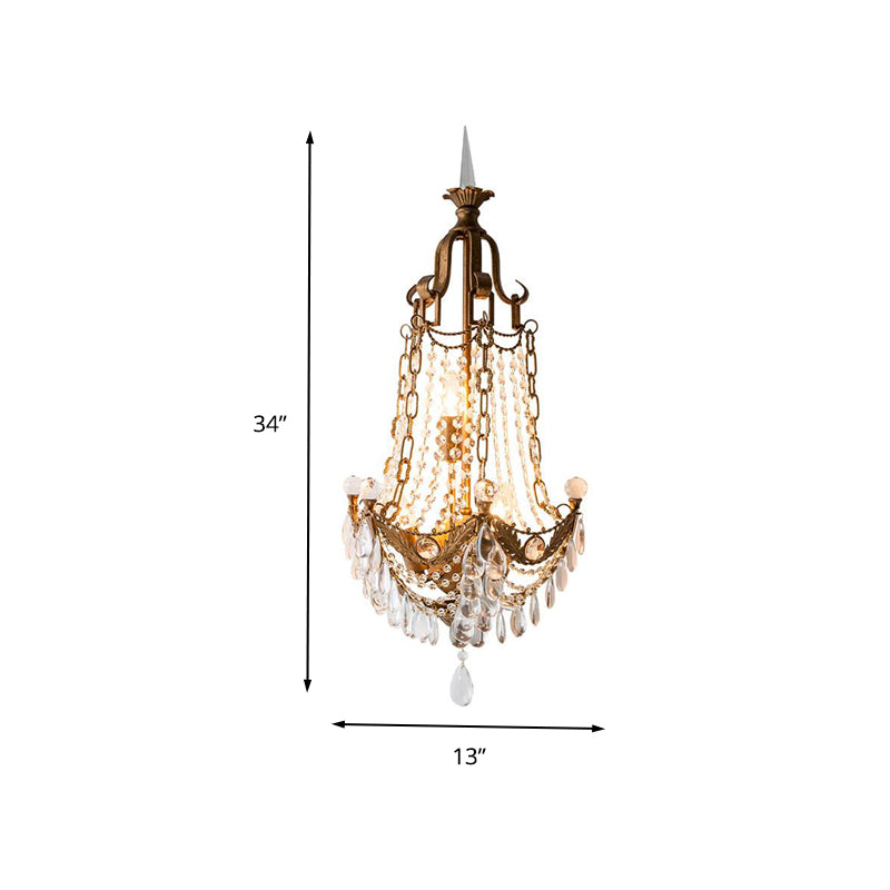 3 Lights Metal and Crystal Wall Mount Light Traditional Brass Anchor Living Room Sconce Light