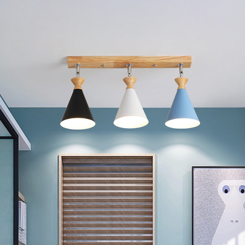 Woonkamer plafondmontage verlichtingsarmatuur modern beige dicht bij plafondverlichting met kegel metalen schaduw