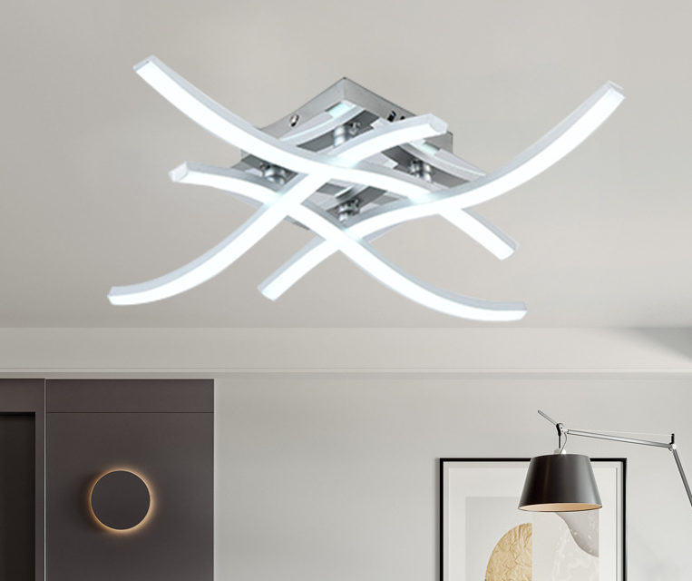 Plafoniera moderna a LED per montaggio a semi-incasso Lampada da soffitto cromata intrecciata per montaggio a incasso con paralume in metallo