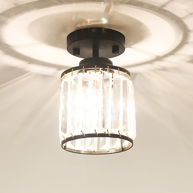 Cylinder Aisle Ceiling Mount Light Fixture Crystal Modern Style Close To Ceiling Light
