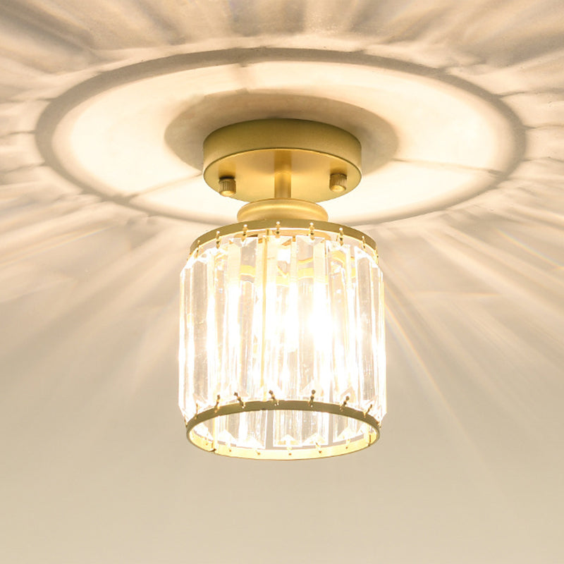 Cylinder Aisle Ceiling Mount Light Fixture Crystal Modern Style Close To Ceiling Light