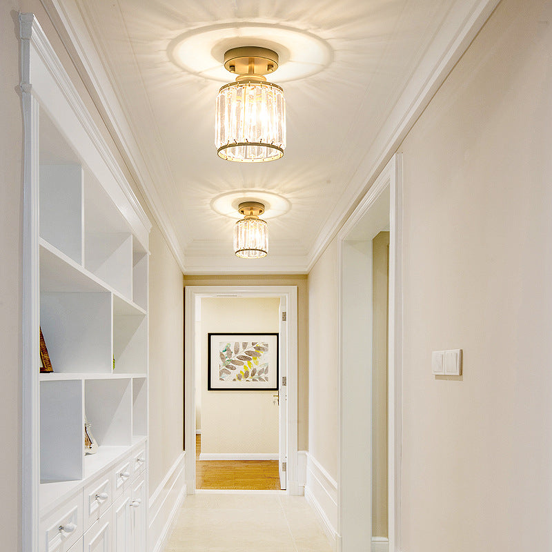 Cylinder Aisle Ceiling Mount Light Fixture Crystal Modern Style Close To Ceiling Light