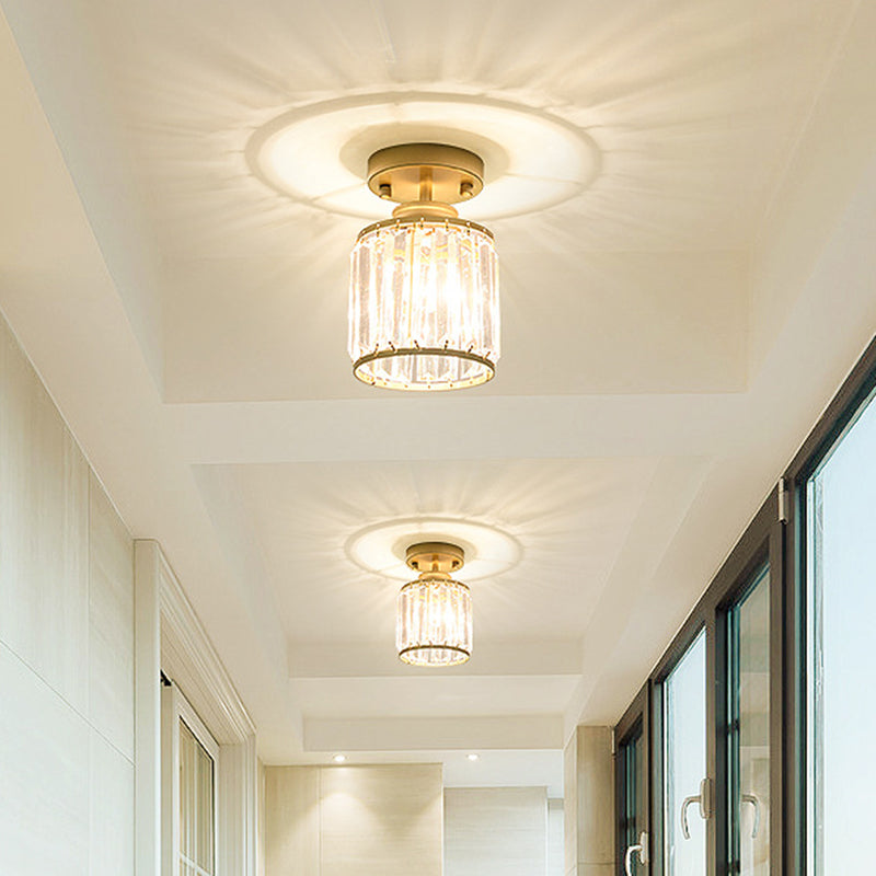 Cylinder Aisle Ceiling Mount Light Fixture Crystal Modern Style Close To Ceiling Light