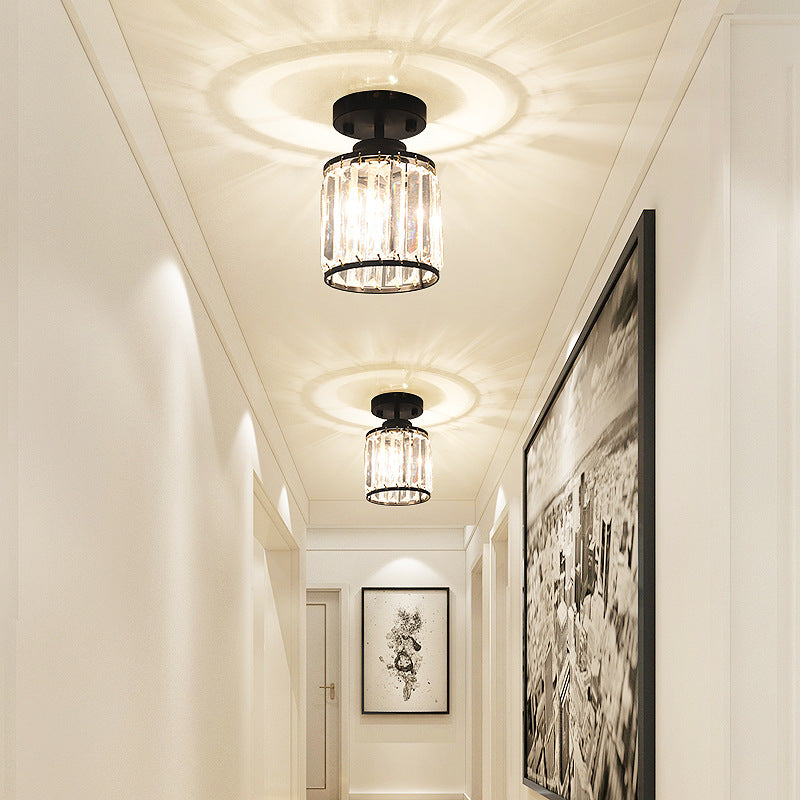 Cylinder Aisle Ceiling Mount Light Fixture Crystal Modern Style Close To Ceiling Light