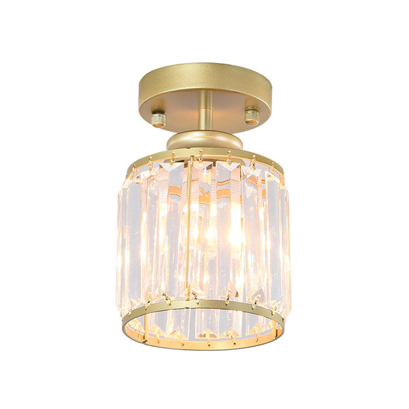 Cylinder Aisle Ceiling Mount Light Fixture Crystal Modern Style Close To Ceiling Light