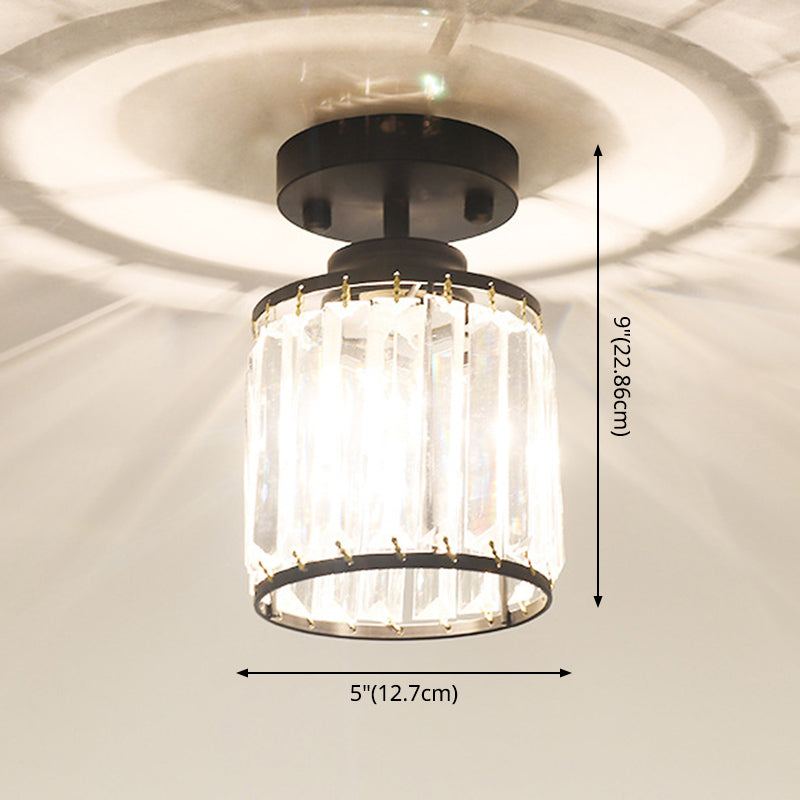 Cylinder Aisle Ceiling Mount Light Fixture Crystal Modern Style Close To Ceiling Light