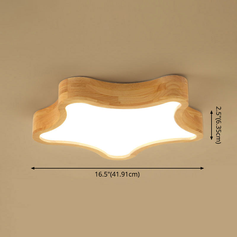 LED Bedroom Ceiling Flush Mount Light Contemporary Wood Close to Ceiling Lamp with Star Wooden Shade