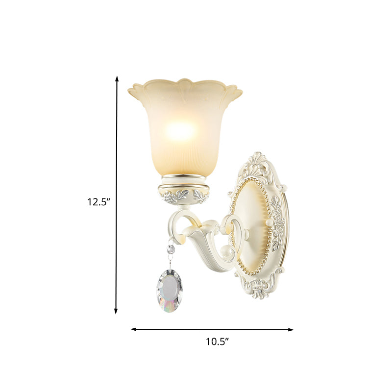 Ivory Flower Wall Light Traditional White Glass 1/2 Lights Living Room Sconce Light