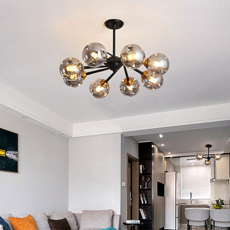 Multi Light Glass Ball Chandelier Light Black Wrought Iron Lamp Body Modern Chic Hanging Light for Living Room