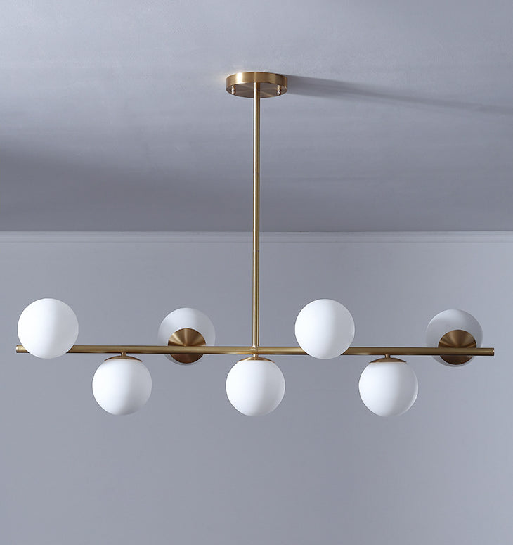 7 Light Modern Gold Metal Island Pendant Lighting Spherical White Glass Island Ceiling Light for Dining Table