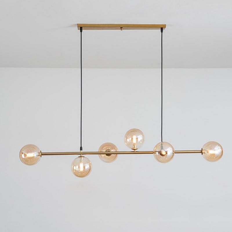 6 Leichte moderne Goldmetallinselheize Beleuchtung Kugelglas Island Deckenleuchte zum Esstisch