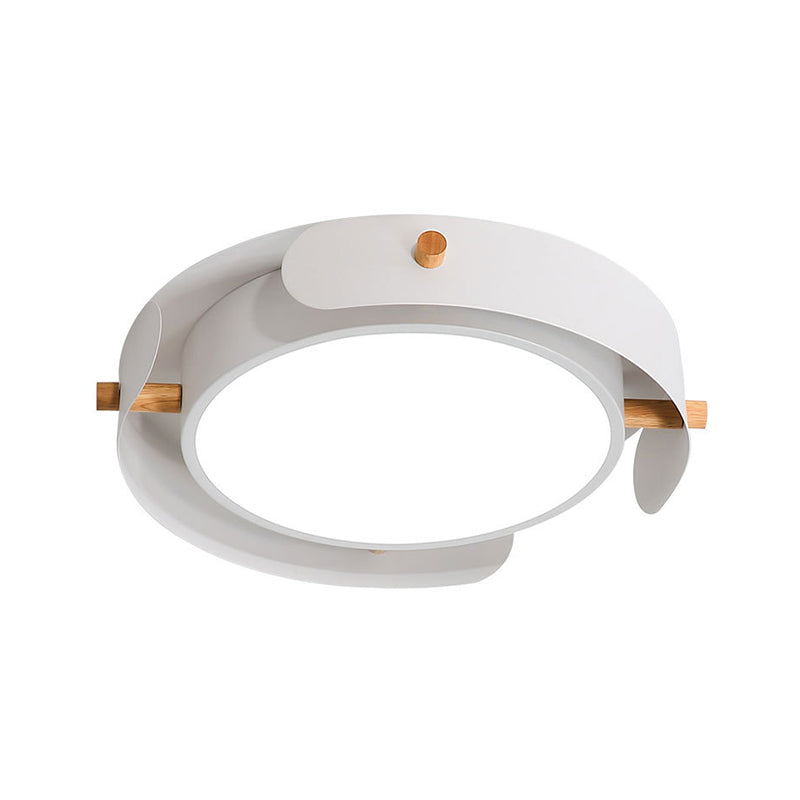 Nordisch Stil Rund Deckenlampe Metall Weiß/Braun Flush Mount Licht mit Diffuser, 16 "/19.5" W