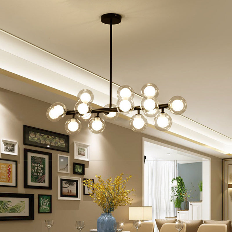 16 lumière moderne îlot noir pendentif éclairage sphérique en verre île plafond de plafond pour table à manger