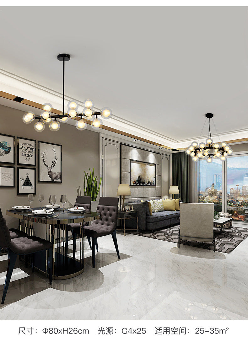 16 lumière moderne îlot noir pendentif éclairage sphérique en verre île plafond de plafond pour table à manger