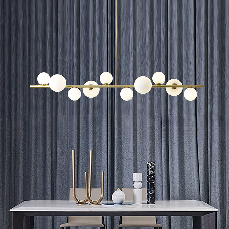Minimalisme moderne Gold Metal Island Pendant Lighting Sphérique Glass Island Plafond Light pour table à manger