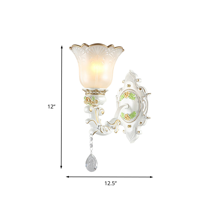 Opale Glass Flower Mur Murce Light Traditional 1/2 Lights Living Wall Lightture Murnture en blanc