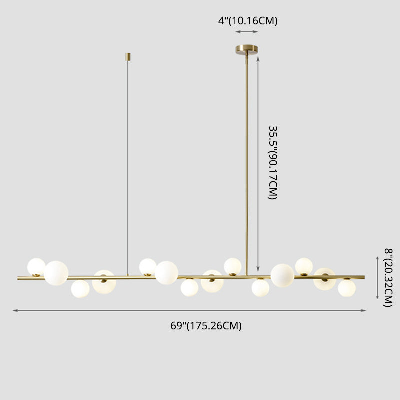 Minimalisme moderne Gold Metal Island Pendant Lighting Sphérique Glass Island Plafond Light pour table à manger